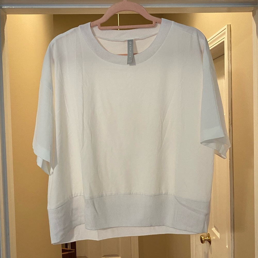 White athleta short sleeve with trim. Size L